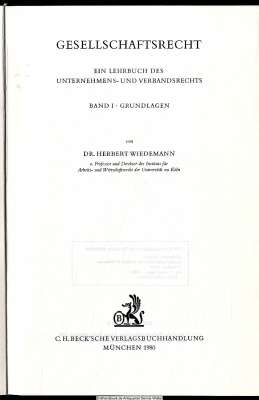 Gesellschaftsrecht Bd. 1., Grundlagen