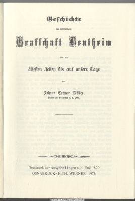 Geschichte der vormaligen Grafschaft Bentheim von den ältesten Zeiten bis auf unsere Tage