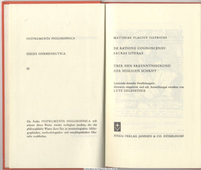 Über den Erkenntnisgrund der Heiligen Schrift = De ratione cognoscendi Sacras Literas