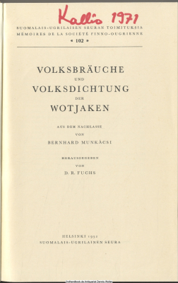 Volksbräuche und Volksdichtung der Wotjaken