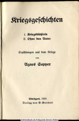 Kriegsgeschichten : Erzählung aus dem Kriege