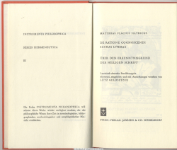 Über den Erkenntnisgrund der Heiligen Schrift = De ratione cognoscendi Sacras Literas